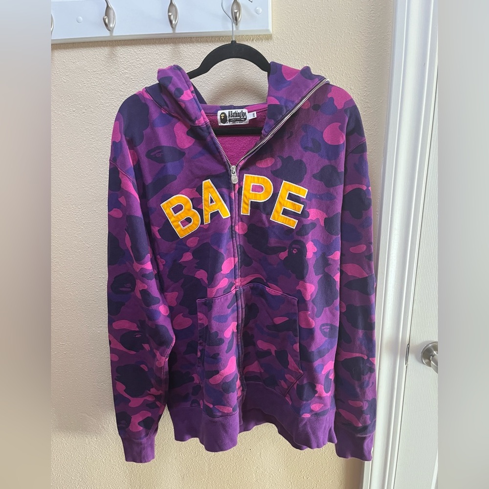 *SOLD* BAPE Embroidered Patch Logo Full Zip Hoodie - Purple - Size XXL